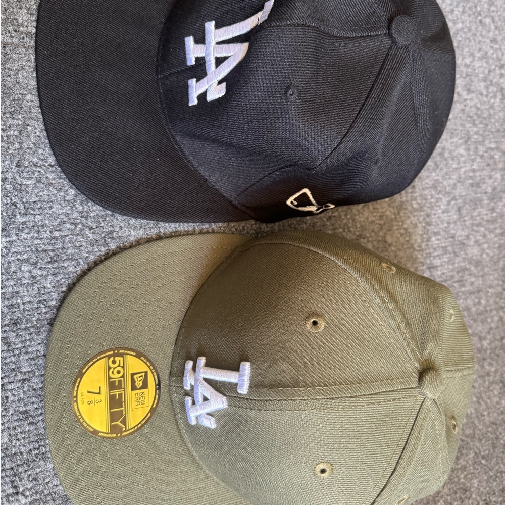 New Era LA Logo Caps in Black and Olive